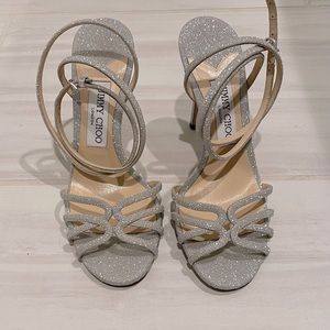 Jimmy Choo Silver Glitter Mimi 100